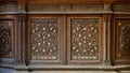 Two arabesque sashes of an old mamluk era cupboard with geometrical decorations Royalty Free Stock Photo