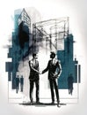 Two architects men handshaking closing business Generative AI Illustration