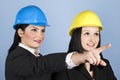 Two architects women pointing Royalty Free Stock Photo