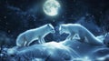 Two Arctic Foxes in a Snowy Night Landscape Under a Full Moon Royalty Free Stock Photo