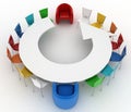 Two arm-chairs of chief and group of multicolored office chairs Royalty Free Stock Photo