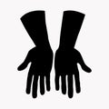 Two arms. Empty opened palms up. Offering and giving gesture. Hand drawn black silhouette hands for logo or icon. Stock vector