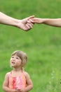 Two arms of lovers and young daughter Royalty Free Stock Photo