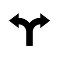 Two arrow double direction option way. Fork path two pathway multi traffic traffic icon.