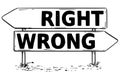 Two Arrow Sign Drawing of Right or Wrong Way Decision Royalty Free Stock Photo