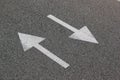 Two arrows on asphalt. Sign of two-way street Royalty Free Stock Photo