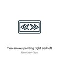 Two arrows pointing right and left outline vector icon. Thin line black two arrows pointing right and left icon, flat vector Royalty Free Stock Photo