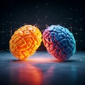 Two artificial brains connected in different color ways