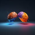 Two artificial brains on a dark background