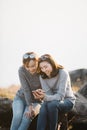 Two Asia woman Friends using smart phone Royalty Free Stock Photo