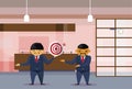 Two Asian Business Men Holding Target With Arrow In Center In Modern Office Businessmen Cooperation And Achievement Royalty Free Stock Photo