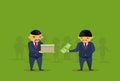 Two Asian Business Men Put Dollar In Box Donation Charity, Taxes Or Savings Concept Royalty Free Stock Photo