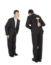 Two asian businessman bowing and holding hammer be Royalty Free Stock Photo