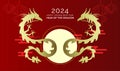 Two asian dragons silhouette chinese new year banner