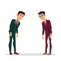 Two Asian Japanese Businessmen Bowing To Each Other Vector Flat Cartoon Illustration