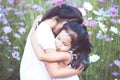 Two asian little girls hugging each other with love Royalty Free Stock Photo