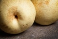 Two asian pears on old wooden table Royalty Free Stock Photo