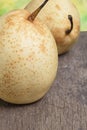 Two asian pears on old wooden table Royalty Free Stock Photo