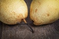 Two asian pears on old wooden table Royalty Free Stock Photo