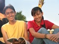 Two asian student outdoor Royalty Free Stock Photo