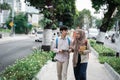 Two asian student walking together go to campus Royalty Free Stock Photo