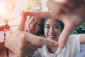 Two asian teenager toothy smiling face with happiness mood Royalty Free Stock Photo