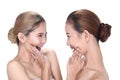 Two Asian women with beautiful fashion make up wrapped hair Royalty Free Stock Photo
