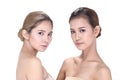 Two Asian women with beautiful fashion make up wrapped hair Royalty Free Stock Photo