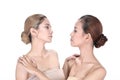 Two Asian women with beautiful fashion make up wrapped hair Royalty Free Stock Photo