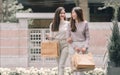 Two asian women doing window shopping together