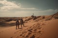 two astronauts exploring the red dunes of colonized mars Royalty Free Stock Photo