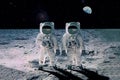 Two astronauts on the moon, with planet earth in the background. Elements of this image were furnished by NASA Royalty Free Stock Photo