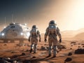 Two Astronauts in SpaceSuits exploring unknown planet