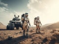 Two Astronauts in SpaceSuits exploring unknown planet Royalty Free Stock Photo