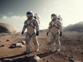 Two Astronauts in SpaceSuits exploring unknown planet