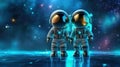 Two astronauts standing next to each other in space suits, AI