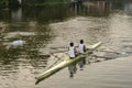 Two athletes practicing rowing sports at Rabindra Sarobar lake Kolkata