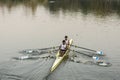 Two athletes practicing rowing sports at Rabindra Sarobar lake Kolkata