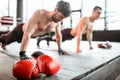 Boxers doing push-ups at the gym Royalty Free Stock Photo