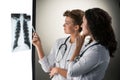 Two attractive young doctors looking at x-ray Royalty Free Stock Photo