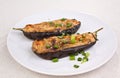 Two Aubergines Stuffed with Cheese and Mushrooms Royalty Free Stock Photo