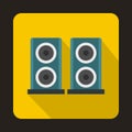 Two audio speakers boxes icon, flat style Royalty Free Stock Photo