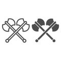Two axes line and solid icon. Crossed double axe, battle item symbol, outline style pictogram on white background Royalty Free Stock Photo