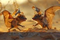 Two Baby Bats Playing in Desert Sand at Sunrise Royalty Free Stock Photo