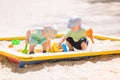 Two baby boys playing with sand Royalty Free Stock Photo