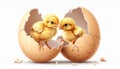 Two Baby Chicks Emerging from Cracked Eggshells Royalty Free Stock Photo