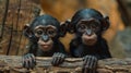 Two baby monkeys are looking at the camera while sitting on a log, AI Royalty Free Stock Photo