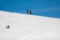 Two backcountry skiers enjoying the view and climbing a mountain Royalty Free Stock Photo