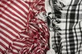 Two background texture, pattern. Scarf. The Palestinian keffiyeh checkered red and white against black and white scarf Royalty Free Stock Photo