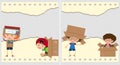 Two backgrounds with kids and cardboard boxes